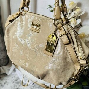 Coach Madison Sophia Leather Metallic Shimmering Satchel Shoulder Bag.